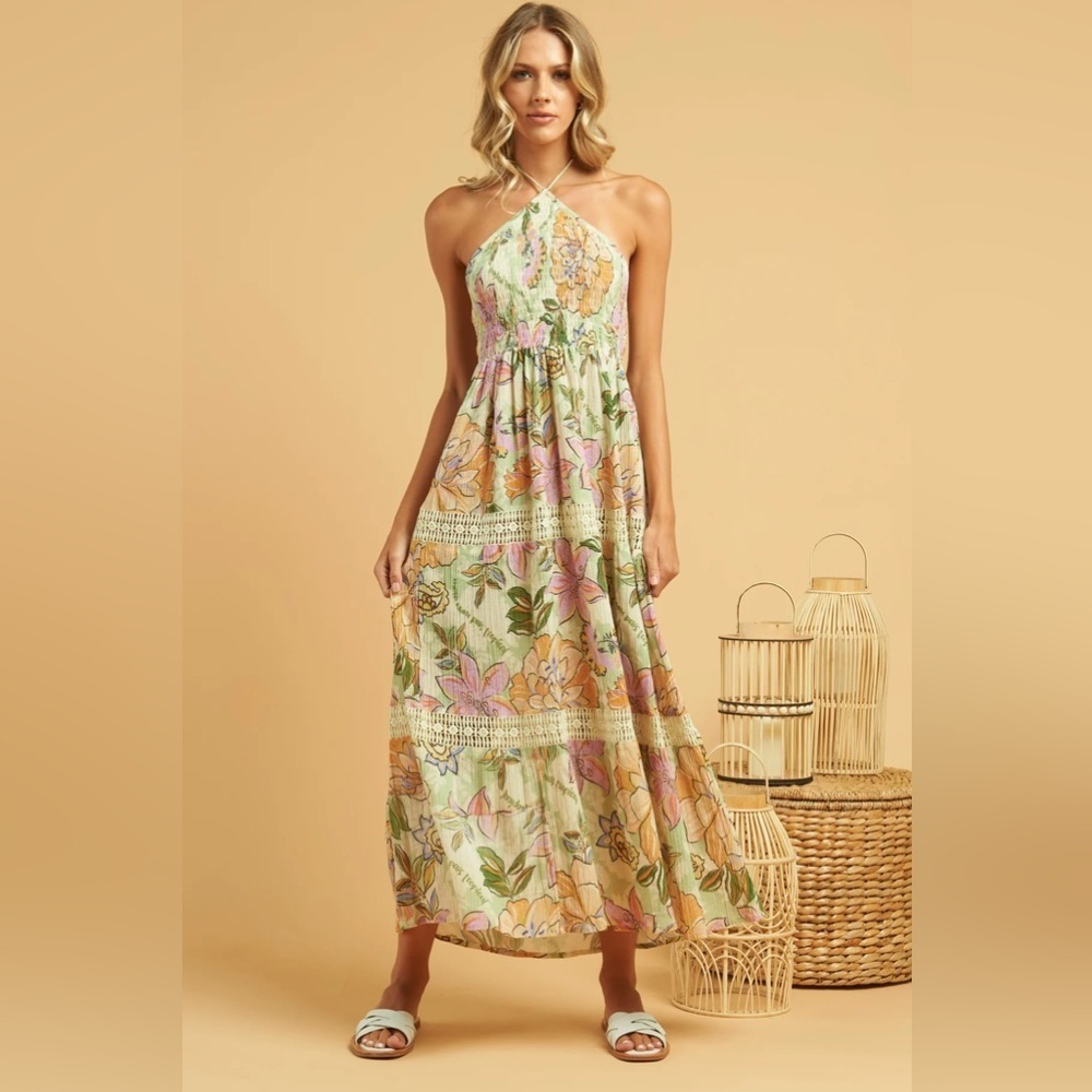 NWOT Z&L Floral Halter Maxi Dress Size Medium